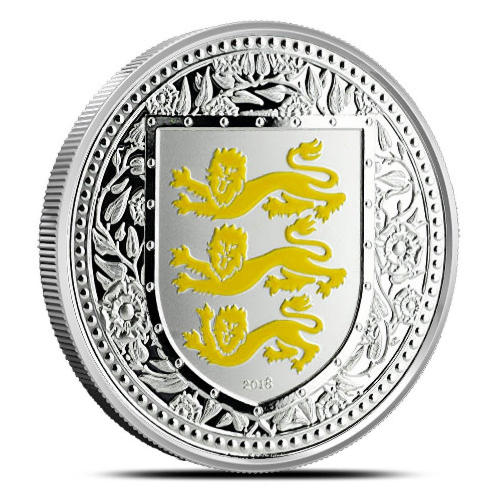 2018 1 oz British Silver Royal Arms of England Gibraltar Reverse Proof Coin (Yellow)