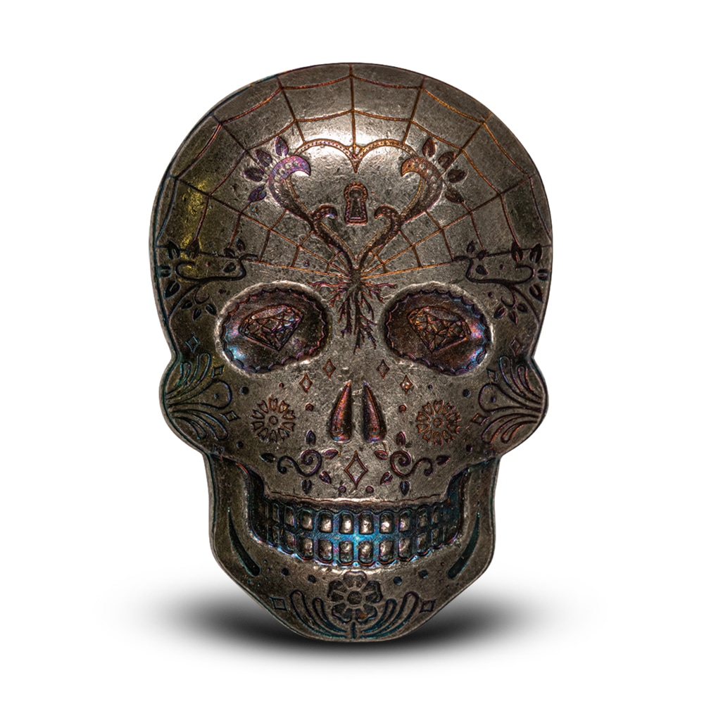 10 oz Monarch Silver Day of the Dead Heart Skull (New)