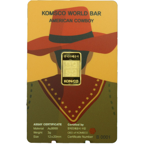 3 Gram South Korean Gold Cowboy Bar (New w/ Assay)