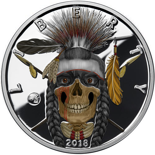 1 oz Colorized Proof American Western Skulls Indian Warrior Silver Round (New w/ CoA)