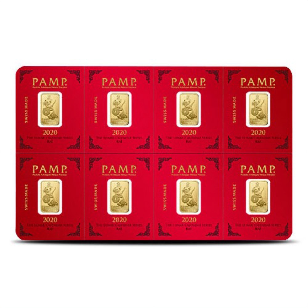 8 Gram PAMP Suisse Lunar Rat Gold Multigram Bar (8x1, New w/ Assay)