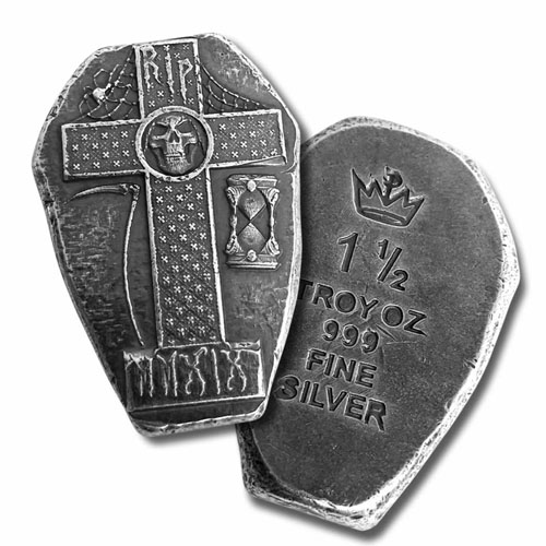 1.5 oz Monarch Silver Grim Reaper Tombstone Bar (New)