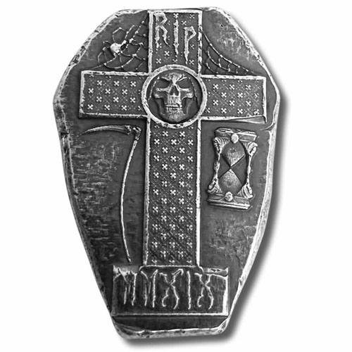 1.5 oz Monarch Silver Grim Reaper Tombstone Bar (New)