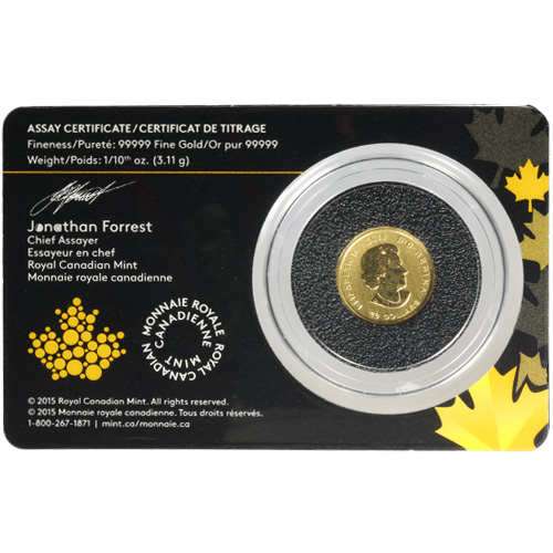 2015 1/10 oz Canadian Gold Howling Wolf Coin (BU w/ Assay)