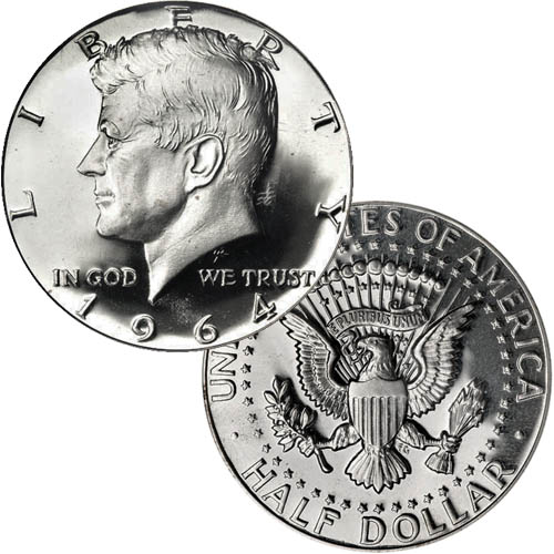 1964 90% Silver Kennedy Half Dollars (BU, $1 FV)