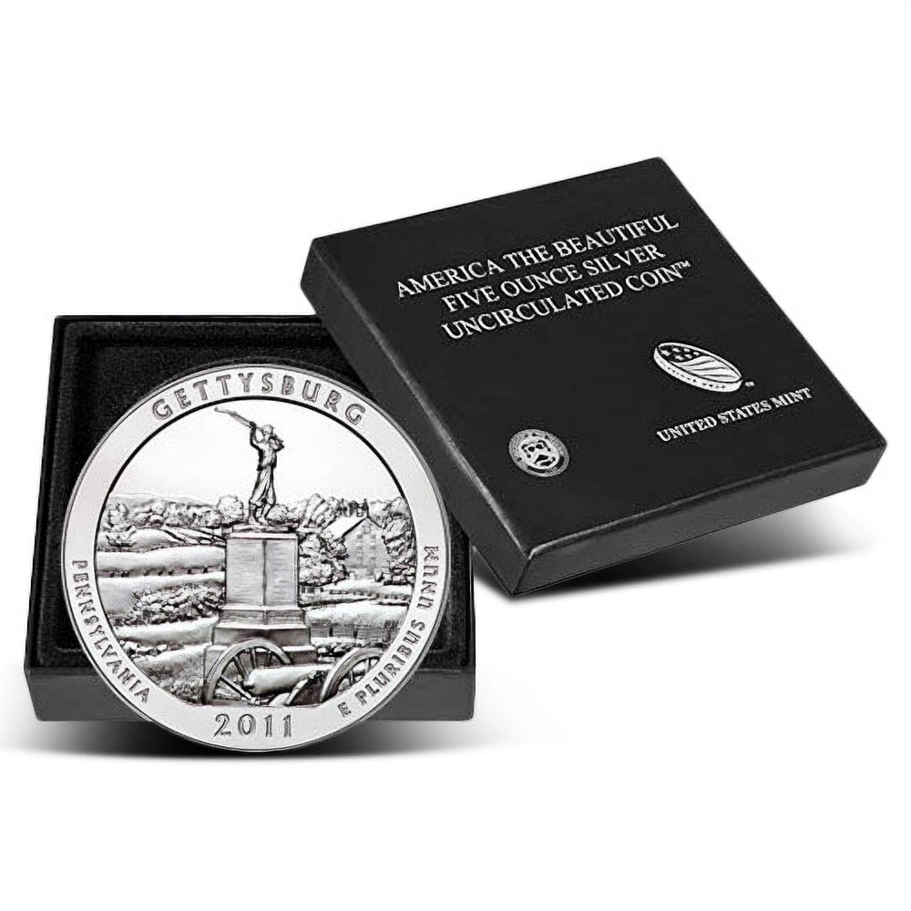 2011-P 5 oz Burnished ATB Gettysburg Silver Coin (Box + CoA)