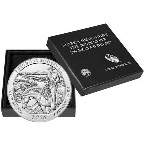 2016-P 5 oz Burnished ATB Theodore Roosevelt National Park Silver Coin (Box + CoA)