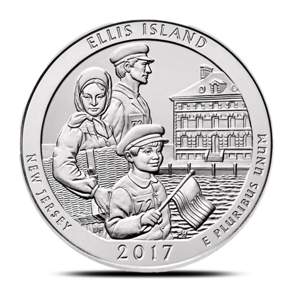 2017-P 5 oz Burnished ATB Ellis Island National Monument Statue of Liberty Silver Coin (Box + CoA)