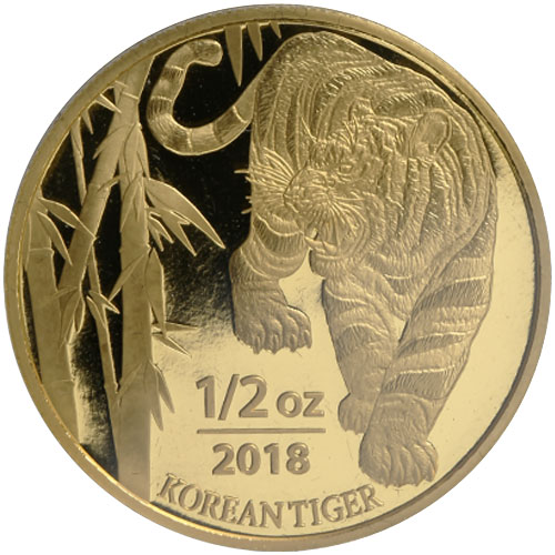 2018 1/2 oz South Korean Tiger Gold Medal (BU, Box + CoA)