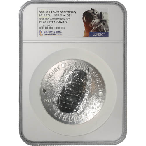 2019 5 oz Proof American Apollo 11 50th Anniversary Silver Coin NGC PF70 UCAM