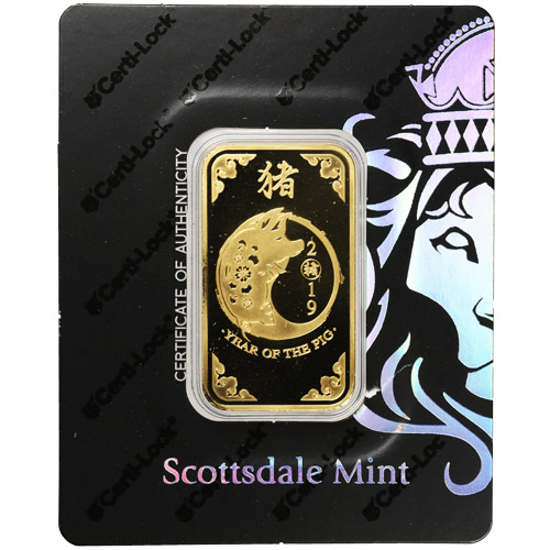 1 oz Scottsdale Lunar Year of the Pig Gold Bar (New w/ Assay)