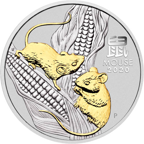 2020 1 oz Australian Silver Lunar Mouse Coin (Gilded, Capsule + CoA)