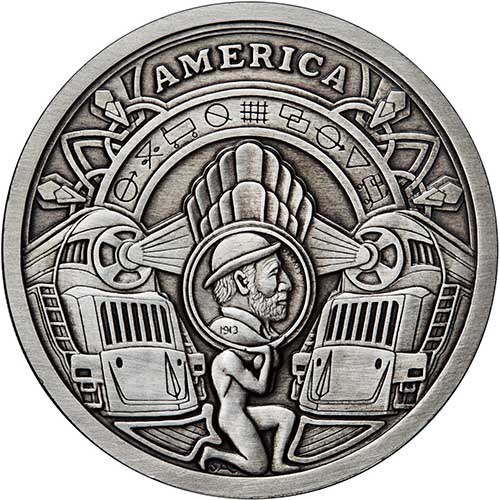 5 oz Antique The Trains Silver Round (Hobo Nickel Series #8, New w/ CoA)