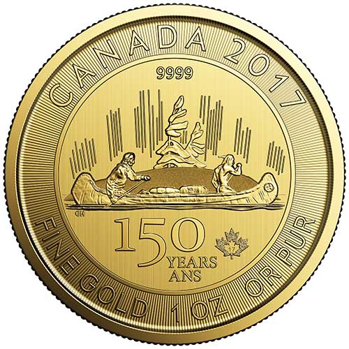 2017 1 oz Canadian Gold Voyageur 150th Anniversary Coin (BU w/ Assay)