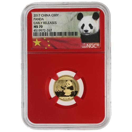 2017 3 Gram Chinese Gold Panda Coin NGC MS70 ER (Red Core)