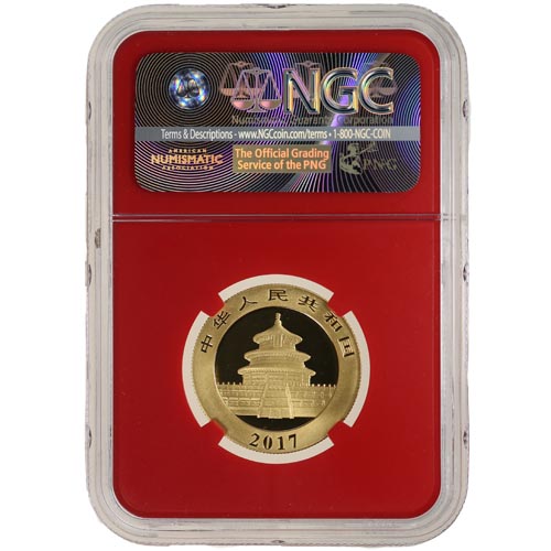 2017 15 Gram Chinese Gold Panda Coin NGC MS70 ER (Red Core)