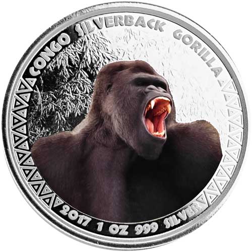 2017 1 oz Colorized Congo Proof Silverback Gorilla Silver Coin (Box + CoA)