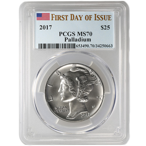 2017 1 oz American Palladium Eagle Coin PCGS MS70 (First Day of Issue)