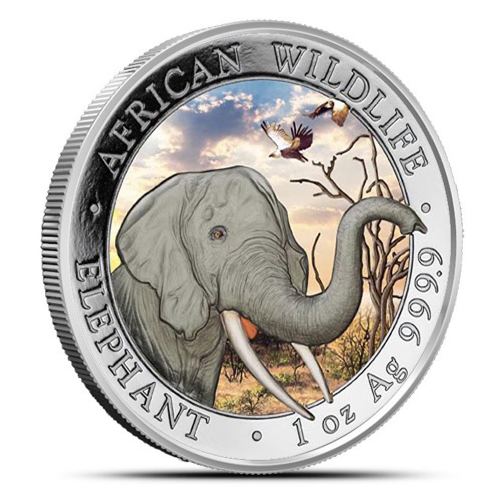 2018 1 oz Colorized Somalia Silver Elephant Coin (BU)