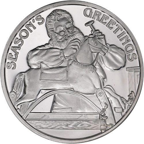 1 oz Seasons Greetings Santa Silver Round