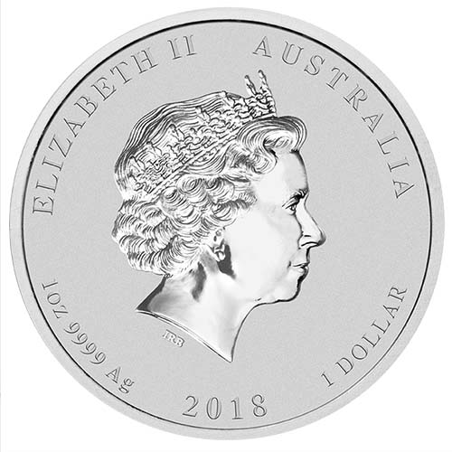 2018 1 oz Australian Silver Lunar Dog Coin (Gilded, BU w/ CoA)