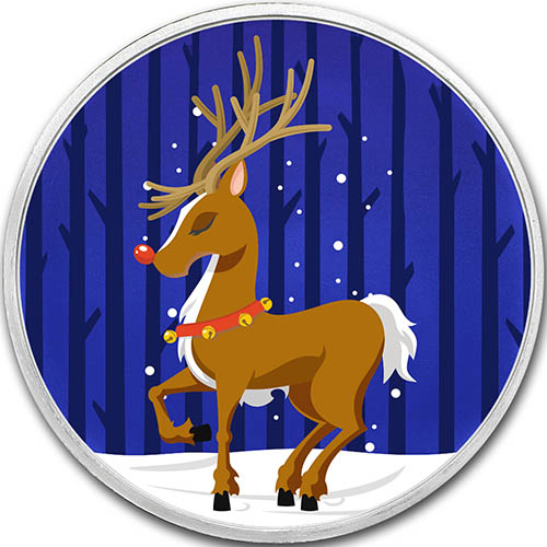 1 oz Colorized Rudolph Silver Round