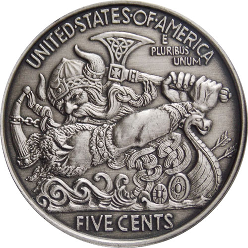 1 oz Antique Viking Berserker Silver Round (Hobo Nickel Series #9, New w/ CoA)