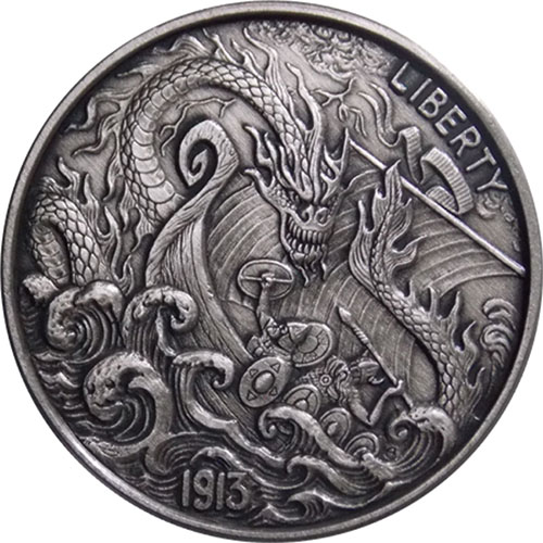 1 oz Antique Viking Berserker Silver Round (Hobo Nickel Series #9, New w/ CoA)