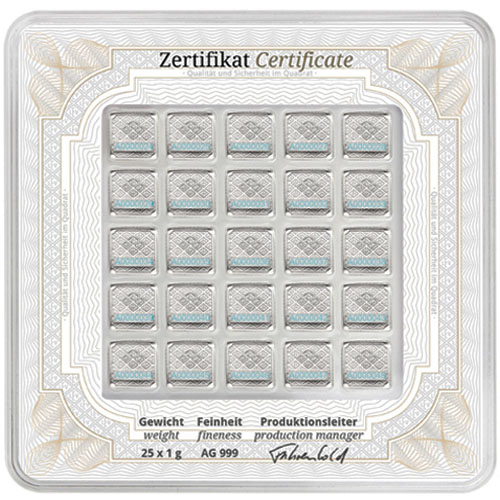 25 x1 Gram Geiger Square Silver Bar (New)