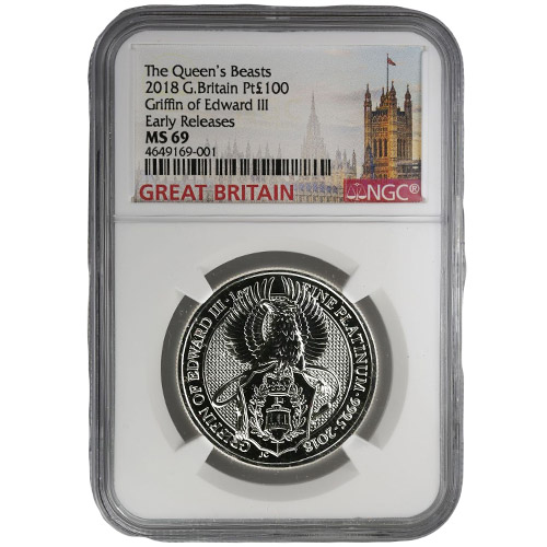 2018 1 oz British Platinum Queen’s Beast Griffin Coin NGC MS69 ER