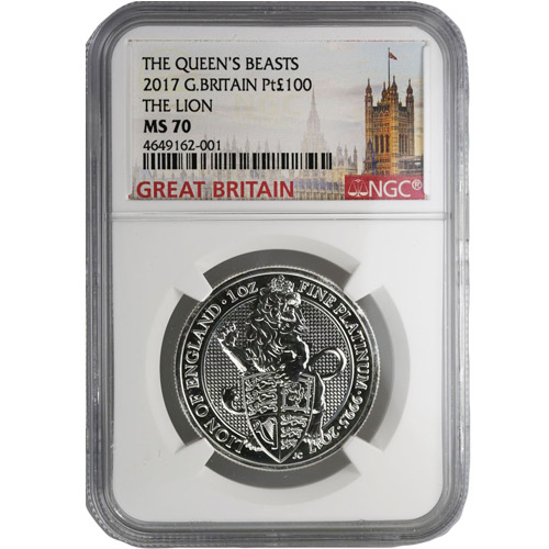 2017 1 oz British Platinum Queen’s Beast Lion Coin NGC MS70