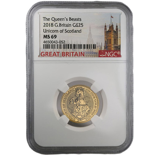 2018 1/4 oz British Gold Queen’s Beast Unicorn Coin NGC MS69
