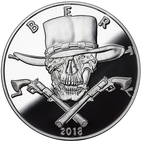 1 oz Proof American Western Skulls Gunslinger Silver Round (New w/ CoA)