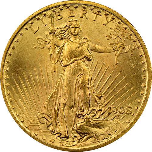 $20 Saint Gaudens Gold Double Eagle Coin “No Motto” AU