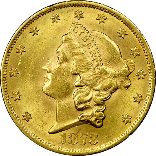 1873-S $20 Liberty Gold Double Eagle Coin Type 2 XF