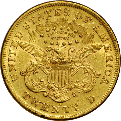 1873-S $20 Liberty Gold Double Eagle Coin Type 2 XF