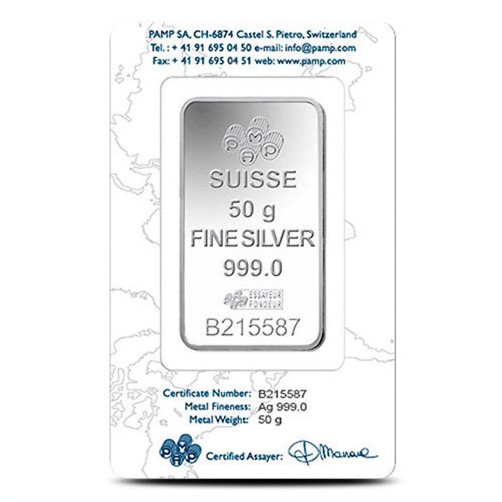 50 Gram PAMP Suisse Rosa Silver Bar (New w/ Assay)