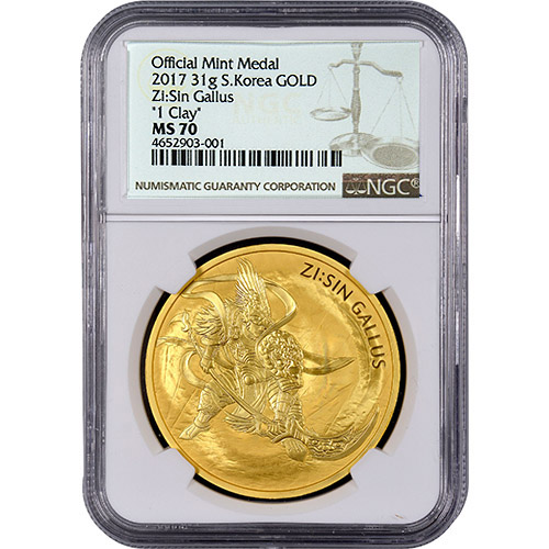 2017 1 oz South Korean Zi:Sin Gallus Gold Medal NGC MS70
