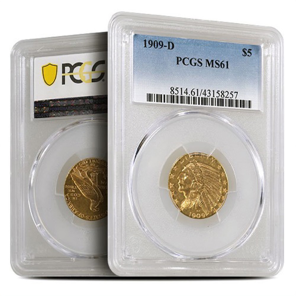 Pre-33 $5 Indian Gold Half Eagle Coin (MS61, PCGS or NGC)