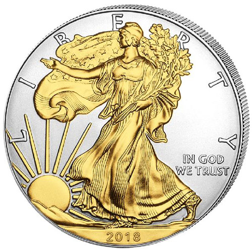 2018 1 oz American Silver Eagle Coin (Gilded, BU)