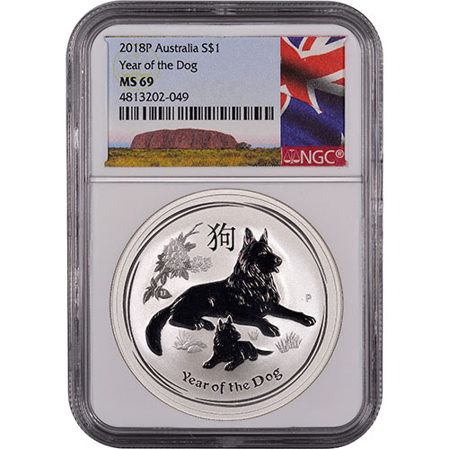 2018 1 oz Australian Silver Lunar Dog Coin NGC MS69