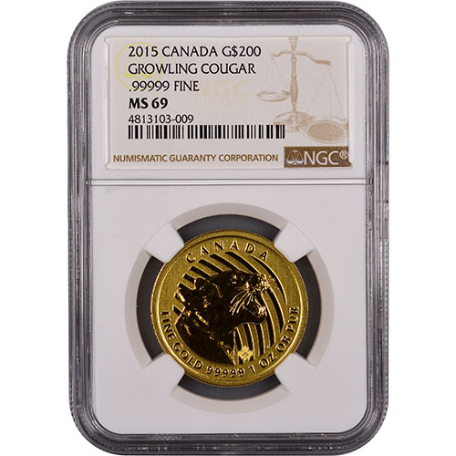 2015 1 oz Canadian Gold Growling Cougar Coin NGC MS69