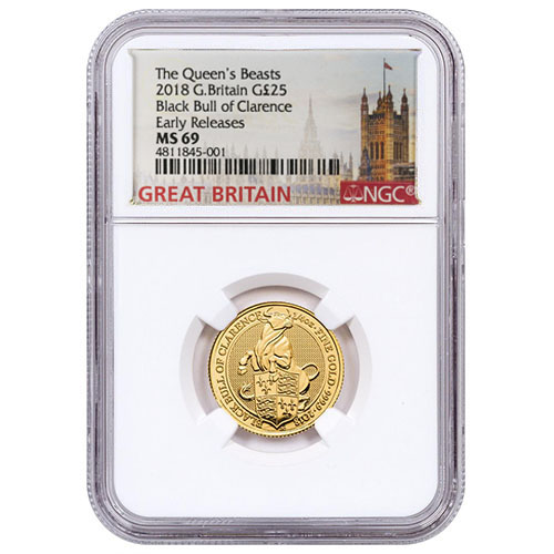 2018 1/4 oz British Gold Queen’s Beast Black Bull Coin NGC MS69 ER