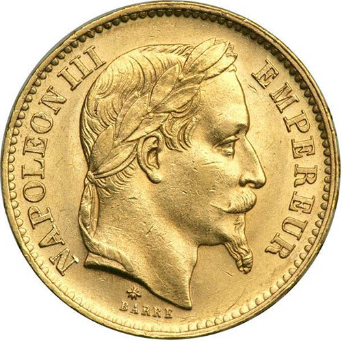 20 Francs France Gold Coin - Napoleon III (Circulated)