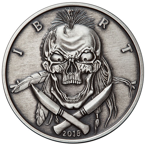 1 oz Antique American Western Skulls Indian Brave Silver Round (New w/ CoA)