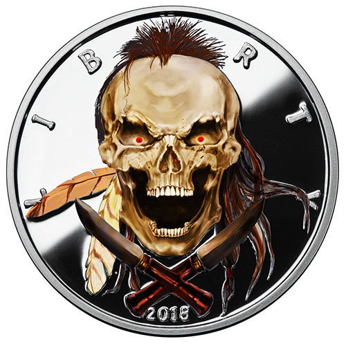 1 oz Colorized Proof American Western Skulls Indian Brave Silver Round (New w/ CoA)