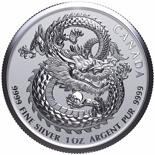 2017 1 oz Canadian Lucky Dragon High Relief Silver Coin (BU)