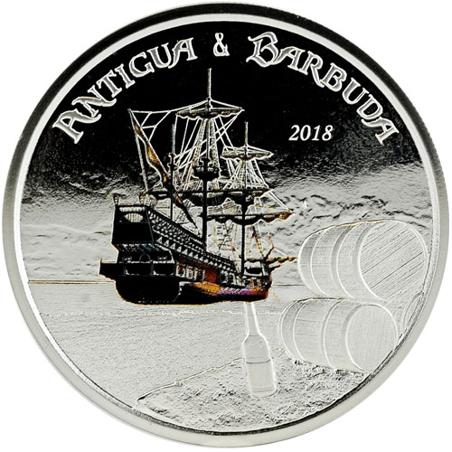 2018 1 oz Proof Colorized Antigua & Barbuda Rum Runner Silver Coin (Box + CoA)