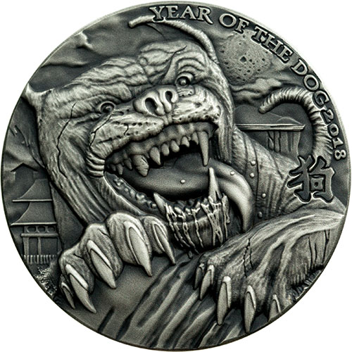2018 1 oz Chad Hound of Baskervilles Lunar Dog Ominous Silver Coin (BU)