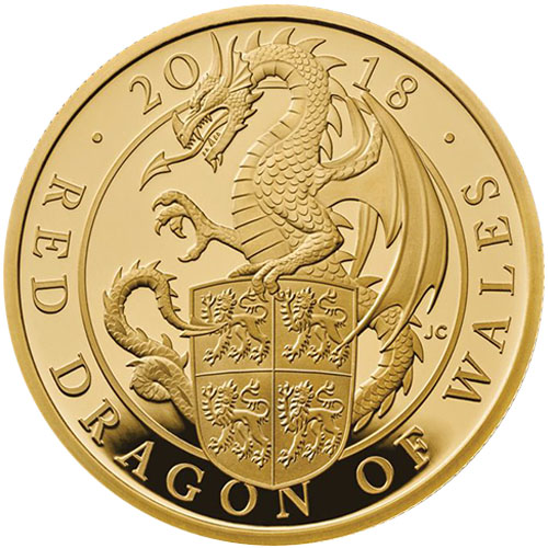 2018 1 oz Proof British Gold Queen’s Beast Dragon Coin (Box + CoA)